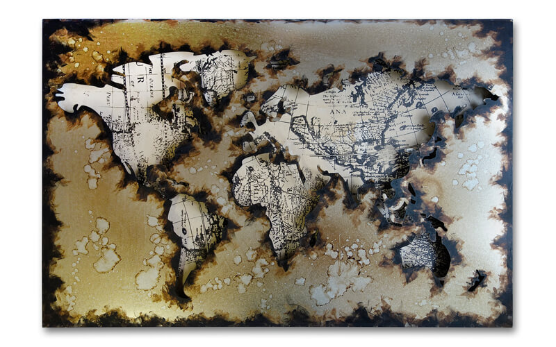 Metalen Schilderij 3D Kaart-van-de-Wereld Gave Specials
