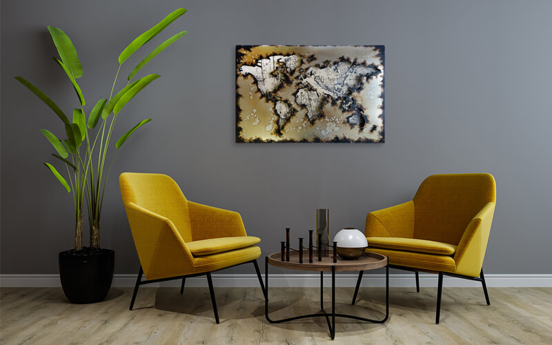 Metalen Schilderij 3D Kaart-van-de-Wereld Gave Specials