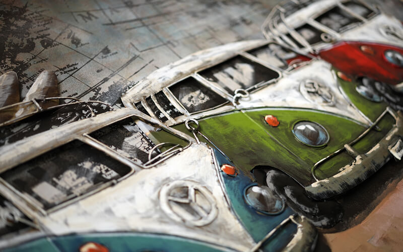 Metalen Schilderij 3D VW Busjes Gave Specials