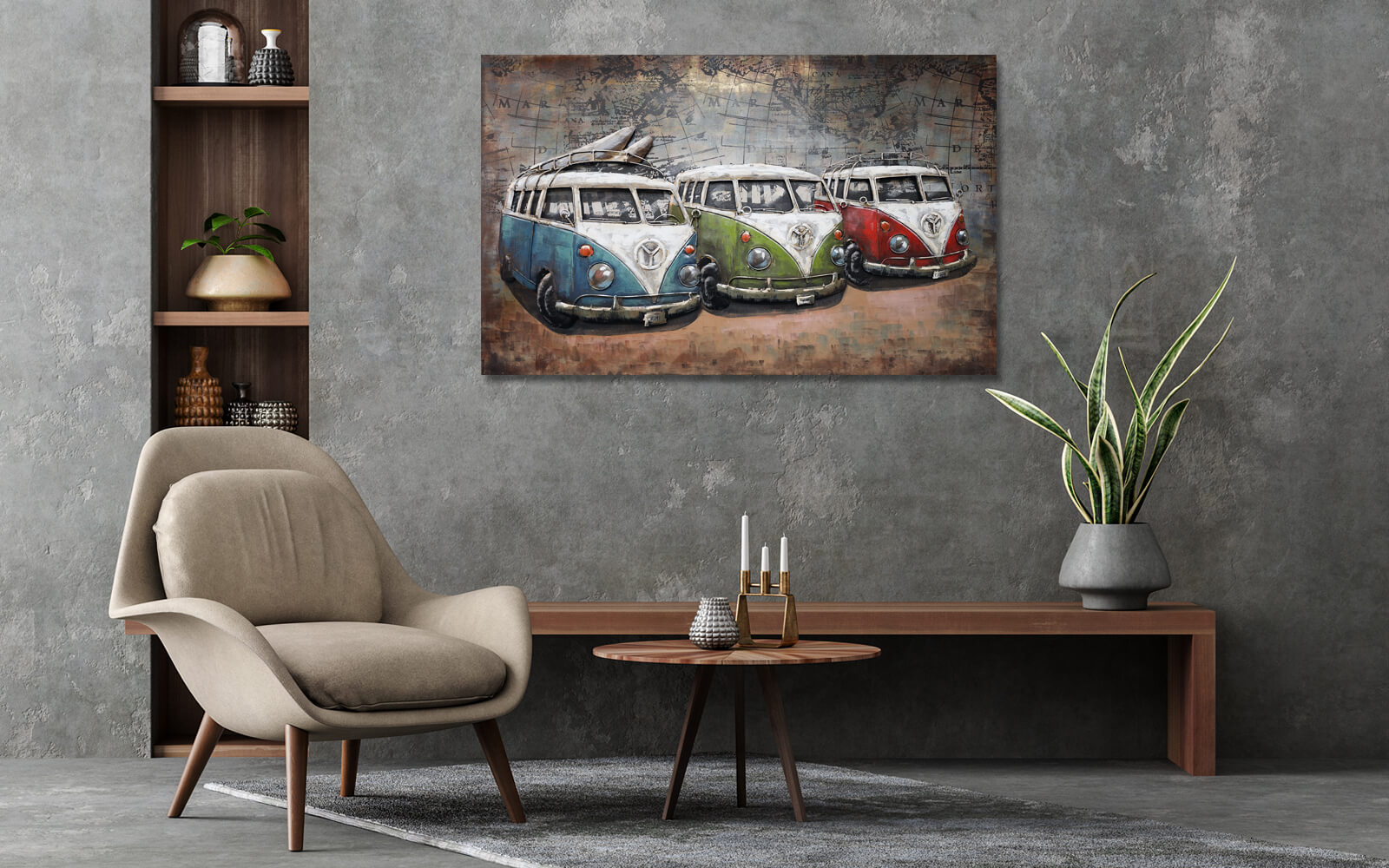 Metalen Schilderij 3D VW Busjes Gave Specials